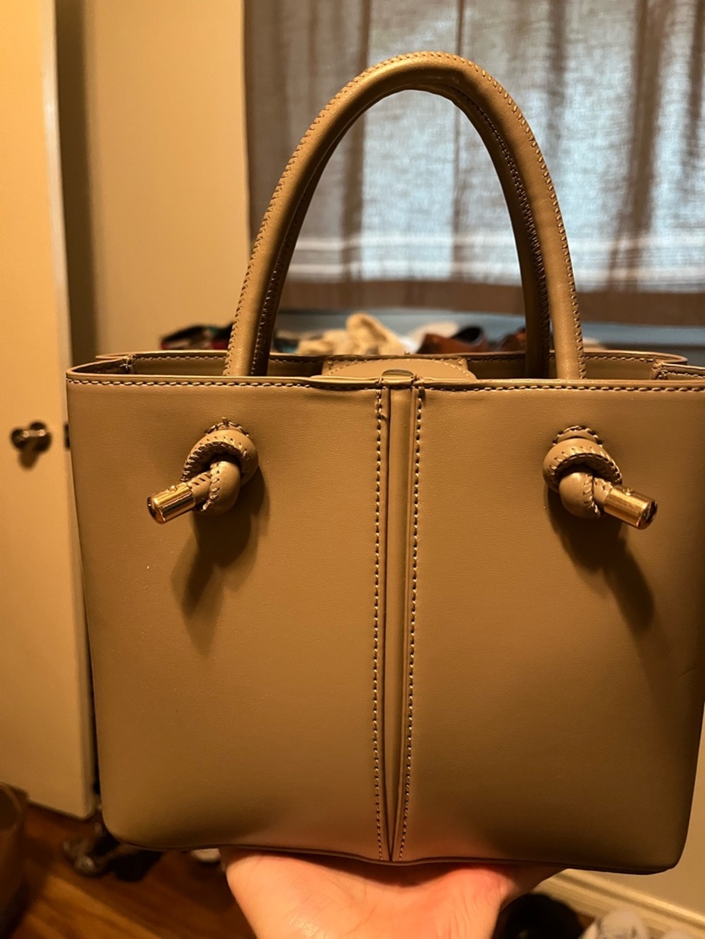 Zara Olive/Taupe Structured Top-Handle Bag - Elegant Everyday Tote